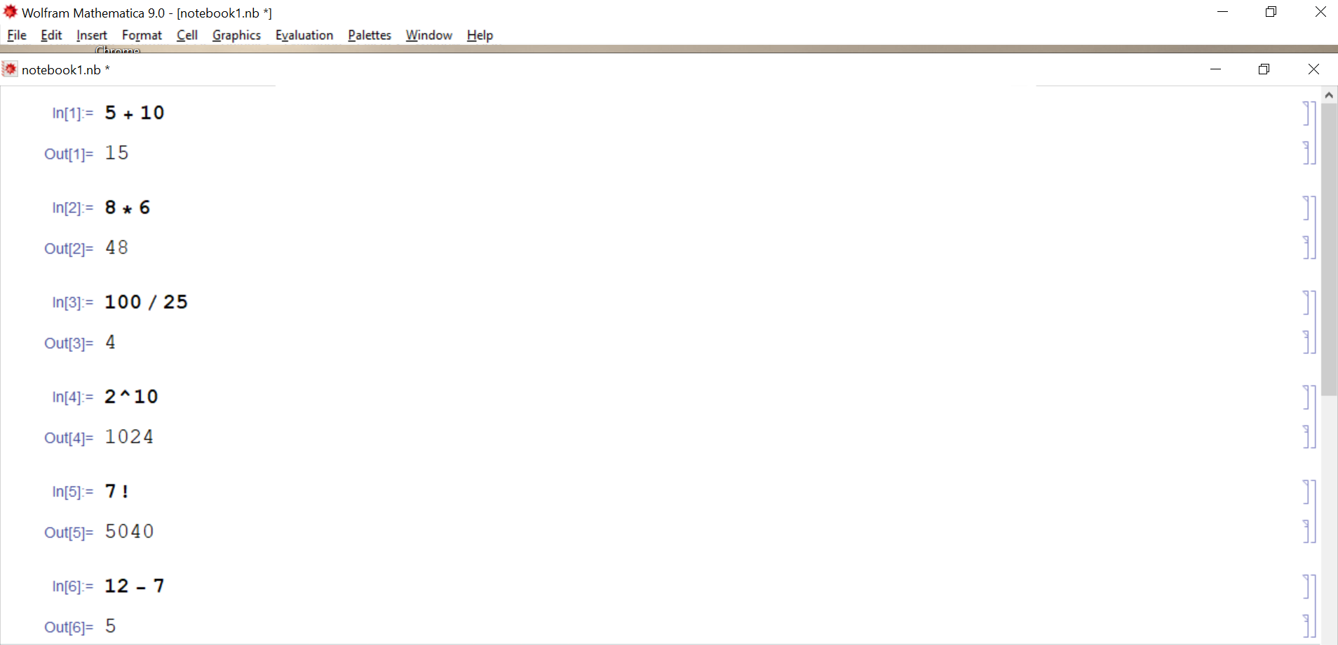 এখানে চারটি বেসিক অপারেটরের পাশাপাশি power ও factorial এরও উদাহরণ দেখানো হলো